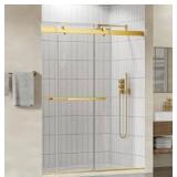 56\"-60\" W x 75\" H Frameless Shower Door, Double Sliding Shower Door,5/16\"(8mm) Clear Tempered Glass,Silent Soft-Close Design,Brushed Gold