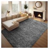 8x10 Area Rugs for Living Room, Upgrade Non-Slip Fluffy Soft Large Shag Bedroom Carpet, Grey Big Indoor Thick Nursery Rug, Gray Carpets for Boy and Girls Room Dorm Home Decor Aesthetic