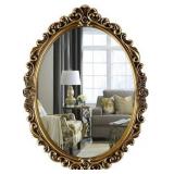 OIGUMR Medium Oval Wall Mirror Resin Frame Size 20.4 x 14.5 inch Vintage Hanging Mirrors for Bedroom Living-Room Dresser Decor Gold