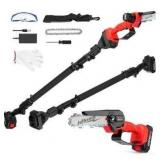 Cordless Pole Saw, 2-in-1 6\" Battery Powered Pole Saws for Tree Trimming, 20V 2.0Ah Battery Mini Chainsaw with Pole, 15ft Reach Small Pole Saw for Wood Cutting, Trimming