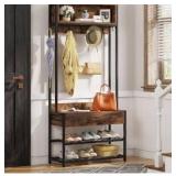 Tribesigns 3-in-1 Entryway Hall Tree with Drawer, Vintage Industrial Coat Rack with Shoe Bench and Hutch, Mudroom Bench with Shoe Storage Rack and 9 Hooks for Living Room Bedroom (Brown)