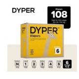 DYPER Baby Diapers Size 6 (108 Count) Plant-Based, Hypoallergenic, Fragrance Free & Ultra Absorbent Disposable Diapers for Day and Overnight Skin Protection, Monthly Pack Size 6 Diapers