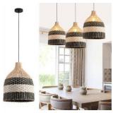 Rattan Pendant Light Black White Faux Rattan Basket Chandelier 1-Pack Boho Handmade Woven Wicker Hanging Light Fixture for Public Place Dining Living