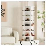 SpaceAid Rotating Shoe Rack Tower 7 Tier  Display Lazy Susan  White  23.2 D x 23.2 W x 63 H