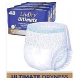 LivDry Ultimate XL Adult Incontinence Underwear, High Absorbency, Leak Cuff Protection, X-Large, 48-Pack