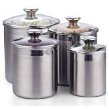 Cooks Standard Stainless Steel Food Jar Storage Canister Set Large 4-Piece  1.6qt/2.5qt/3.5qt /5qt Airtight Containers with Glass Lid for Tea Coffee Sugar Flour Pantry Kitchen Counter