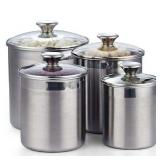 Cooks Standard Stainless Steel Food Jar Storage Canister Set Large 4-Piece  1.6qt/2.5qt/3.5qt /5qt Airtight Containers with Glass Lid for Tea Coffee Sugar Flour Pantry Kitchen Counter