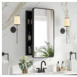 Bathroom Medicine Cabinet with Mirror 16 x 24 Inch, Black Medicine Cabinet Recessed or Surface Wall-Mounted, Mirrored Cabinets with 2 Adjustable Shelves for Bathroom Vanity