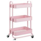 Amazon Basics 3-Tier Rolling Utility or Kitchen Cart, Lockable Wheels, Multifunctional Storage, Dusty Pink
