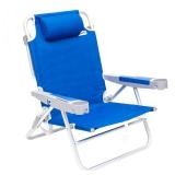 SUNNYFEEL Extra Wide 28\" Low Beach Chair 5 Position Lay Flat, XL Oversized Portable Folding Camping Chairs with Cup Holder for Outdoor/Trip, Lightweight Foldable Backpack Beach Chair for Adults