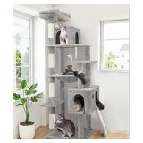 Globlazer Heavy Duty Cat Tree, 70 inch Sturdy Cat Tree for Indoor Cats Extra Large Cat Tower with Scratching Post, Hammock, Cat Condo for Adult Cats Kittens, F70 Pro, Light Grey
