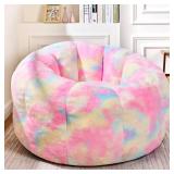 LinkRomat Giant Bean Bag Chair, Faux Fur Adults Beanbag with Petal Armrest Oversize Colorful Chair for Teens Bedroom, Living Room, Dorm, Game - Rainbow, X-Large, High Support