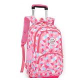 Rolling Backpack for Elementary School Students Teens Travel Bag Wheeled Trolley Trip Luggage Trolley Daypack for Girls and Boys, LP Squares