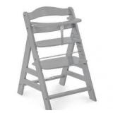 hauck Alpha+ Grow Along Solid Beechwood Boosted Highchair with Adjustable Seat, 5 Point Safety Harness, and Bumper Bar for Infants and Toddlers, Grey