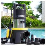 6699 Sump Pump Submersible 7000GPH Powerful Water Pump for Pool Draining 1.5HP Stainless Steel Utility Pump with Float Switch 16FT Power Cord for Flooded House Sump Pit Pond Remove Water SUB 7000S