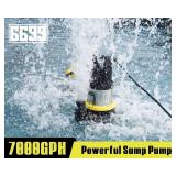 6699 Sump Pump Submersible 7000GPH Powerful Water Pump for Pool Draining 1.5HP Stainless Steel Utility Pump with Float Switch 16FT Power Cord for Flooded House Sump Pit Pond Remove Water SUB 7000S