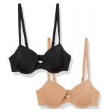 Amazon Essentials Womens Demi Cup Microfiber Bra with Adjustable Straps, Pack of 2, 32A