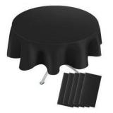 Round Black Plastic Tablecloth 84" X 84" 5-Pack, Lot of 2