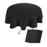 Round Black Plastic Tablecloth 84X84" 5-Pack