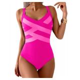 Aidonger One Piece Swimsuit for Women Modest Full Coverage Bathing Suit Slimming Color Block V Neck Swimwear L - Retail: $19