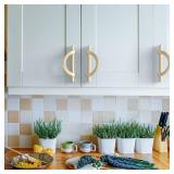 FILTA 10 Pack 3.75 Inch(96mm) Hole Centers Brushed Gold Cabinet Pulls,Stylish Kitchen Cabinet Handles Half Moon Zinc Alloy Cabinet Hardware for Cabinets Cupboard Handles Drawer Pulls - Retail: $42