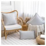 YEENAASY Throw Pillow Covers 18x18 Set of 2 Striped Fringe Pillow Cover Farmhouse Cushion Covers with Tassel Neutral Boho Pillows Decorative Square Pillowcase for Couch Sofa Bed, Blue - Retail: $25