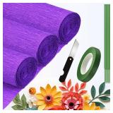 Crepe Paper Roll (9.8Inch x 8.2Ft/3Rolls),DIY Gift Crepe Paper Sheet Color Paper Flower Set for Birthday Decoration, Party Decoration and Wedding Decoration (Purple) - Retail: $10