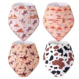 VitalCozy 4 Pcs Western Cowboy Baby Bandana Bib Cotton Newborn Infant Feeding Drool Bib for Drooling and Teething Girl Boy - Retail: $15