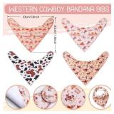 VitalCozy 4 Pcs Western Cowboy Baby Bandana Bib Cotton Newborn Infant Feeding Drool Bib for Drooling and Teething Girl Boy - Retail: $15