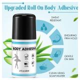 ElectricWise 1 Pcs Roll On Body Adhesive for Dancers, Sweat Resistant Water Wash Off Body Glue for Skin and Clothing, Fashion Butt Glue Applicator for Compression Stocking, Bras, Wig, Residue Free, 2o