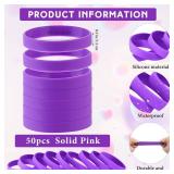 Liliful 50 Pcs Plain Silicone Rubber Bracelets Elastic Rubber Wristbands Blank Colored Bracelet Sports Bands for Stretch Wristband Wrist Bands for Women Men Party Gifts(Purple) - Retail: $10