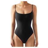 SUUKSESS Women Sexy Square Neck Thong Bodysuit Backless Sleeveless Cami Body Suit Top (Black, XL) - Retail: $29