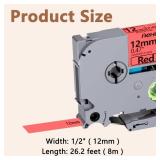Hehua Tape Tze Tz 12mm 0.47 Laminated Red Compatible for Brother P-Touch TZe-431 TZe431 TZ-431 TZ431 Tape for Ptouch PT D210 D200 D220 D610 H110, 1/2