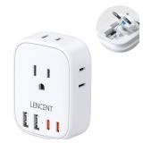 European Travel Plug Adapter, LENCENT US to Europe Type-C Foldable Power Plug with 4 Outlets 4 USB Ports (2 USB C), Power Adaptor for USA to EU Euro Iceland Spain Italy France Germany Greece Portugal 