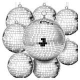 Haull 4 Pcs Large Disco Ball Set Silver Mirror Disco Reflective Ball with Hanging Ring Party Ornament Decoration for Stage Club Ballroom Dance Hall Wedding Prom Props(8