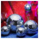 Haull 4 Pcs Large Disco Ball Set Silver Mirror Disco Reflective Ball with Hanging Ring Party Ornament Decoration for Stage Club Ballroom Dance Hall Wedding Prom Props(8