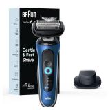 Braun Electric Shaver for Men, Series 6 6120s, Wet and Dry Shave, Turbo and Gentle Shaving Modes, with Precision Trimmer and Pouch, Blue - Retail: $80