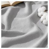 Bedsure GentleSoft 100% Cotton Blanket Twin XL Size for Bed - Breathable and Lightweight, Soft Cozy Textured Herringbone Woven Summer Blanket for College Dorm, Grey, 66x90 inches - Retail: $43