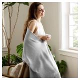 Bedsure GentleSoft 100% Cotton Blanket Twin XL Size for Bed - Breathable and Lightweight, Soft Cozy Textured Herringbone Woven Summer Blanket for College Dorm, Grey, 66x90 inches - Retail: $43