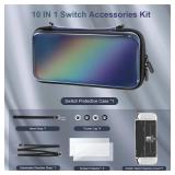 belleandbirdie Protective Shell Carrying Case For Nintendo OLED Switch, 10IN1 Accessories Bundle,Waterproof Portable Travel Protection w/ Game Cartridge Holder,Screen Protector,Cover,Strap,Thumb Grips