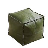 Louis Donné 17.7x17.7inch Unstuffed Pouf Ottoman Cover Moroccan Poofy Ottomans footrest Square Green Faux Leather FootStool with Storage Waterproof Easy Cleaning for Living Room (Only Cover No Filler