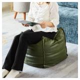 Louis Donné 17.7x17.7inch Unstuffed Pouf Ottoman Cover Moroccan Poofy Ottomans footrest Square Green Faux Leather FootStool with Storage Waterproof Easy Cleaning for Living Room (Only Cover No Filler