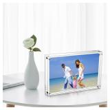 AMEITECH 5x7 Acrylic Photo Frame 2 Pack, Clear Magnetic Picture Frames, 10 + 10MM Thickness Stand in Desk or Table - Retail: $23