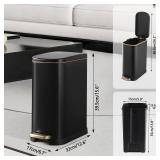 ELPHECO Bathroom Trash Can with Lid Soft Close, 3.5 Gallon / 13.5 Litre Stainless Steel Pedel Garbage Can with Removable Inner Bucket, Wastebasket for Bathroom, Office, Bedroom, Matte Black - Retail: 