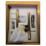 CEYMIO Glass Door Knobs for Interior Doors - Vintage Crystal Privacy Bedroom and Bathroom Door Knob with Lock - Diamond Cut Door Handle - Antique Brass Finish (1 Pack) - Retail: $70