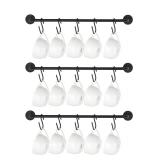 Mkono Mug Holder Wall Mounted Coffee Cup Rack Hanger Modern Metal Wall Rack with 15 Mug Hooks Rustic Utensil Tea Cups Storage Organizer for Kitchen Dining Room Coffee Bar, Set of 3, Black - Retail: $2