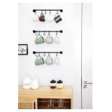 Mkono Mug Holder Wall Mounted Coffee Cup Rack Hanger Modern Metal Wall Rack with 15 Mug Hooks Rustic Utensil Tea Cups Storage Organizer for Kitchen Dining Room Coffee Bar, Set of 3, Black - Retail: $2