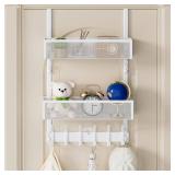 Aimeaihe Over The Door Hooks Organizer, Over Door Storage with 12 Coat Hooks and 2 Mesh Basket, Bathroom Door Organizer Towel Rack Back of Door Hanger Organizer for Bedroom, Kitchen(White) - Retail: $