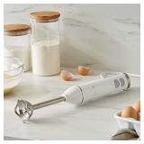 Amazon Basics 300W 4-In-1 Immersion Blender Handheld, Emulsion Blender With Blending Stick, Whisk, Chopper and Beaker, Continuous Speed Control And Turbo Mode, 5-ft Power Cord, White - Retail: $31