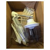 Amazon Basics 300W 4-In-1 Immersion Blender Handheld, Emulsion Blender With Blending Stick, Whisk, Chopper and Beaker, Continuous Speed Control And Turbo Mode, 5-ft Power Cord, White - Retail: $31